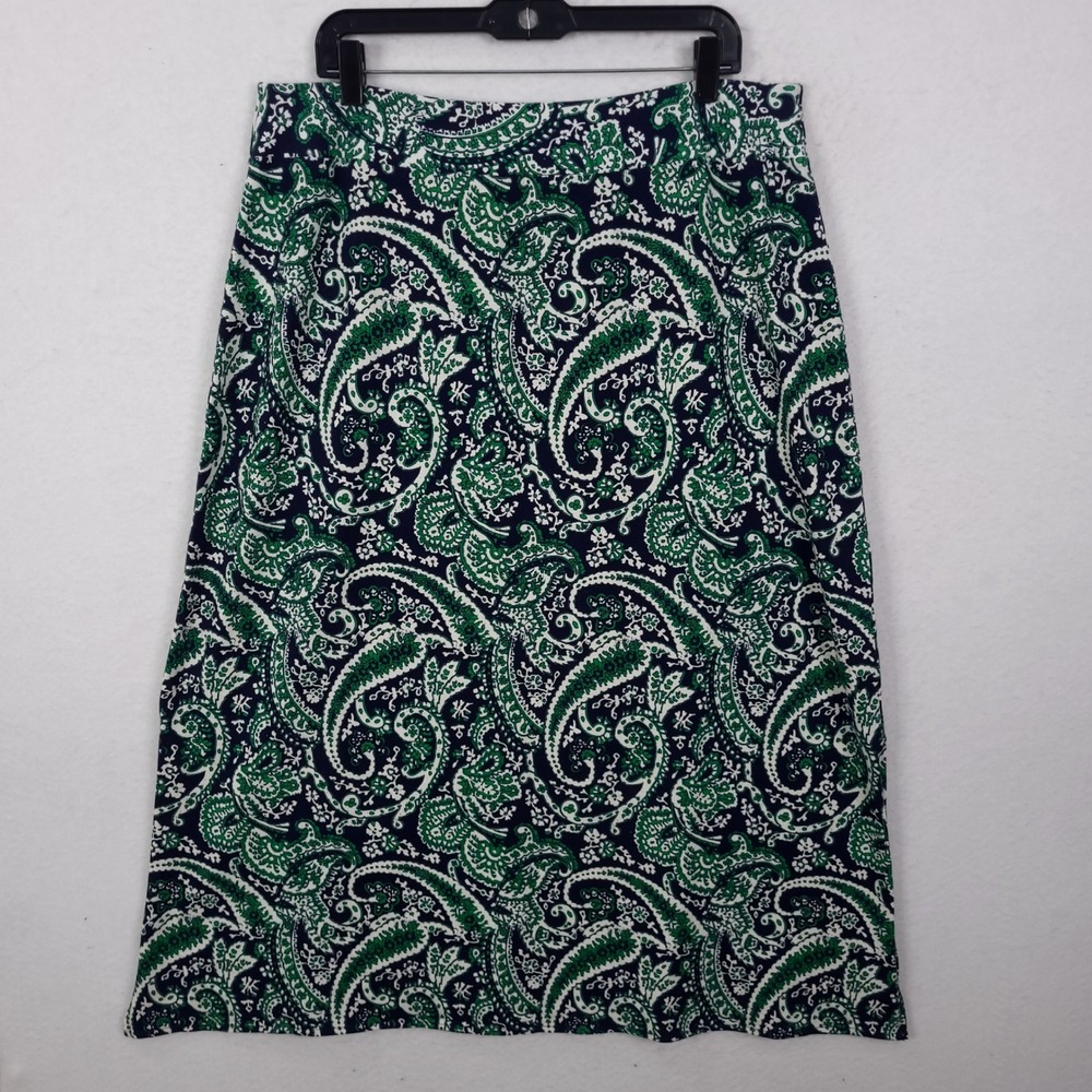 Talbots Midi Skirt WomEn Green Navy Paisley Plus Size 1X Stretch Casual Office